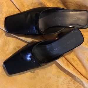 Black Leather Open-back shoes